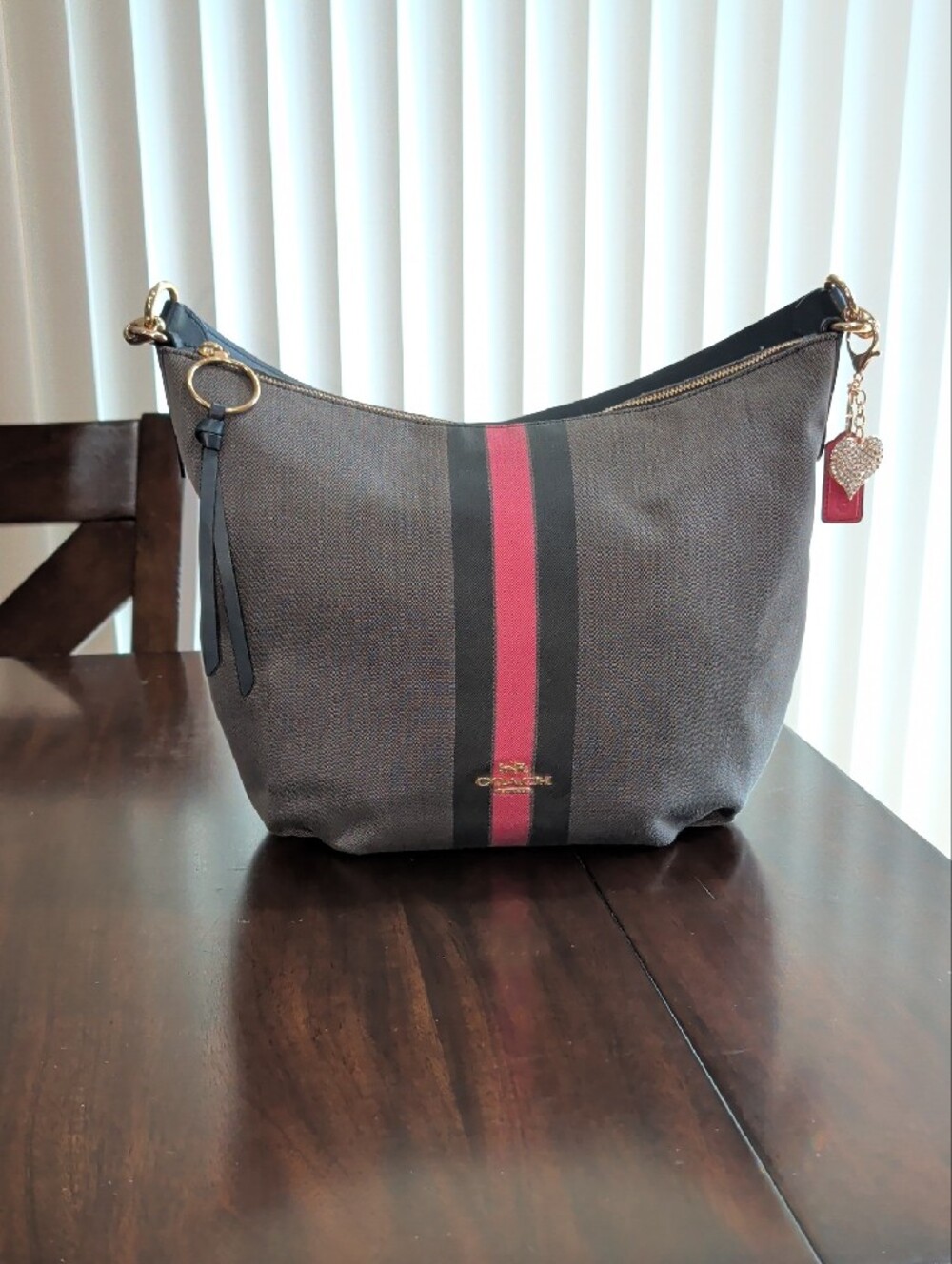 Coach Hobo Shoulder Bag with Pink Center Stripe